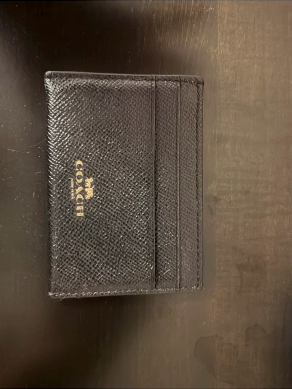 Coach Black Saffiano Leather Card Holder with Gold Logo